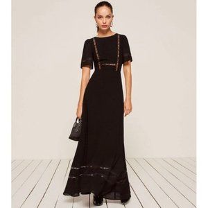 Reformation Patchouli Black Maxi Dress w/ Lace Panels (Size 10)
